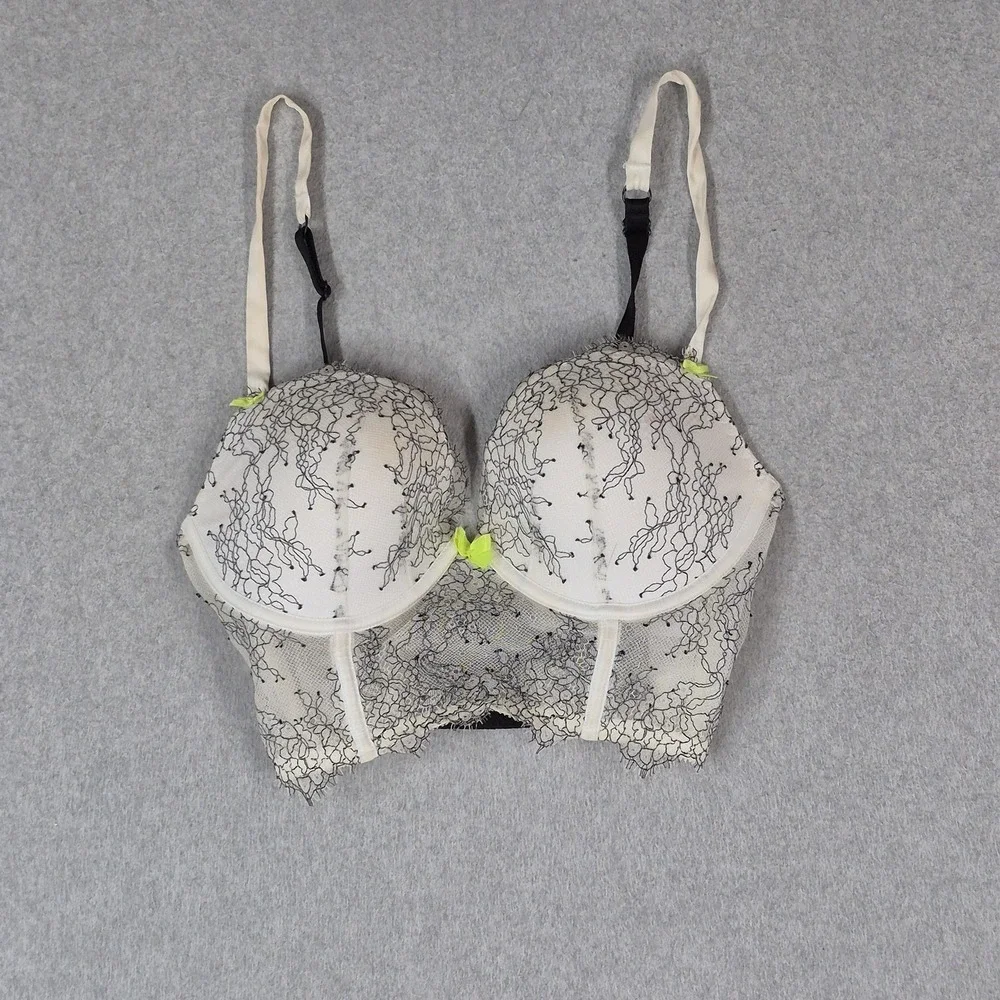 Victoria's Secret Women Bra 34D White Floral Very Sexy Demi Underwired Lace READ